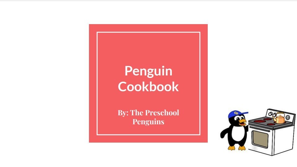 Penguin Cookbook logo with Pogo the cartoon penguin off to the side preparing to bake some treats in a cartoon oven 