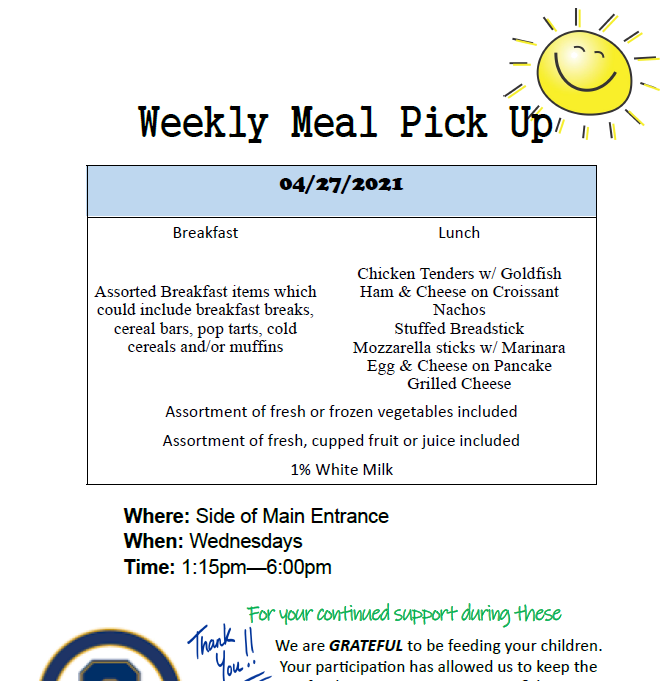 Oaklyn April 27 meal pick up